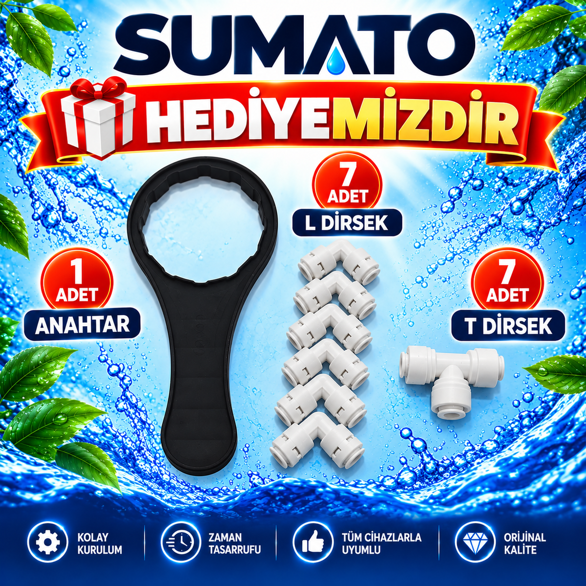 SUMATO Su Arıtma Filtresi Kapalı Kasa İki Tarafı Ouick 5’li Filtre Seti-12 İnç Kapalı Kasa Su Arıtma Cihazlarına Uyumlu