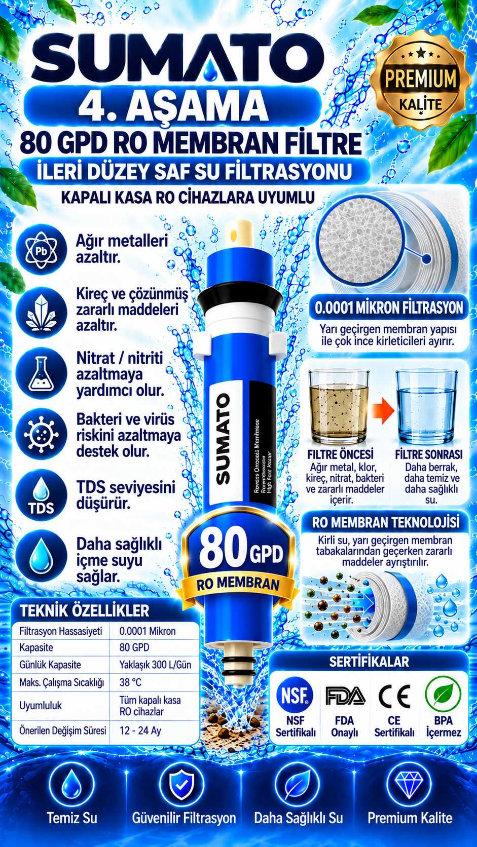 SUMATO Su Arıtma Filtresi Kapalı Kasa İki Tarafı Ouick 5’li Filtre Seti-12 İnç Kapalı Kasa Su Arıtma Cihazlarına Uyumlu